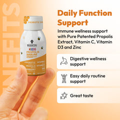 Bee and You Kids Propolis Shot micro-encapsulated Lactobacillus rhamnosus supports digestion.