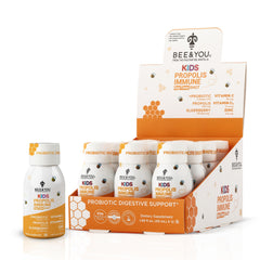 Bee and You Kids Propolis Shot packaging front highlights kid-friendly immune support.