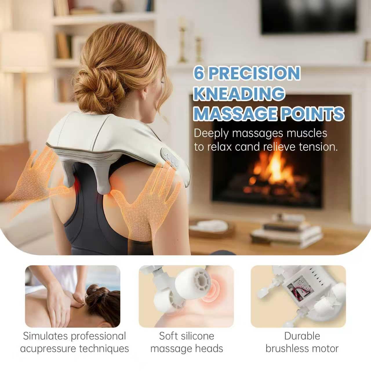 BeeChip 6D shiatsu massage nodes provide deep kneading comfort