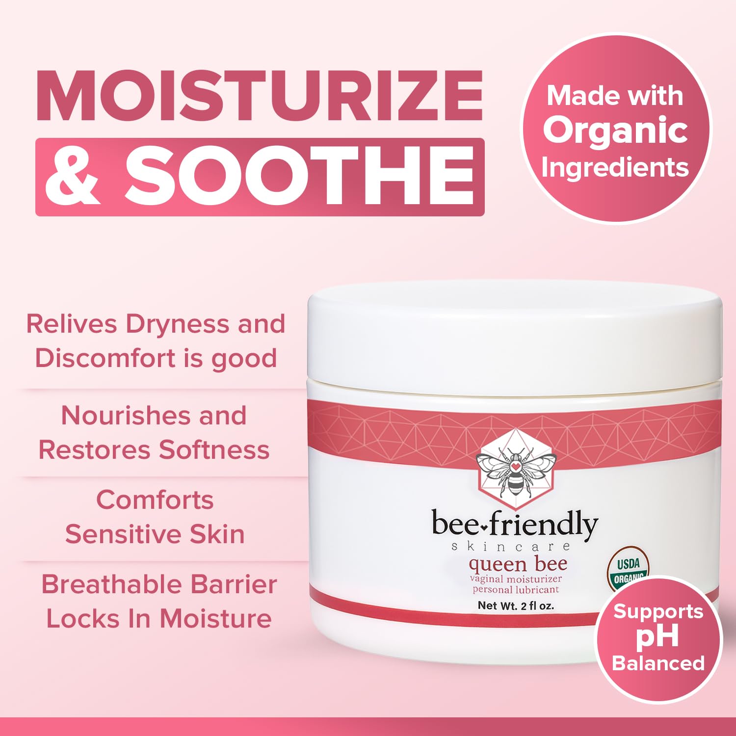 BeeFriendly moisturizer texture swirl indicating non-sticky, long-lasting feel.