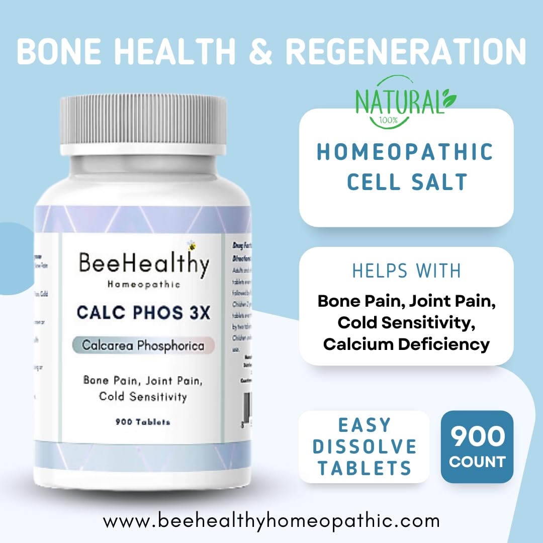 BeeHealthy CalcPhos 3X tablets close-up shows easy-dissolve format.