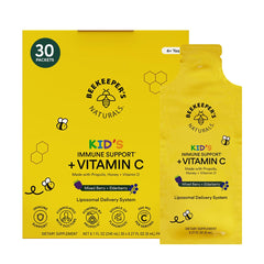 Beekeeper's Naturals Kid's Immune liposomal vitamin C bottle for daily support.