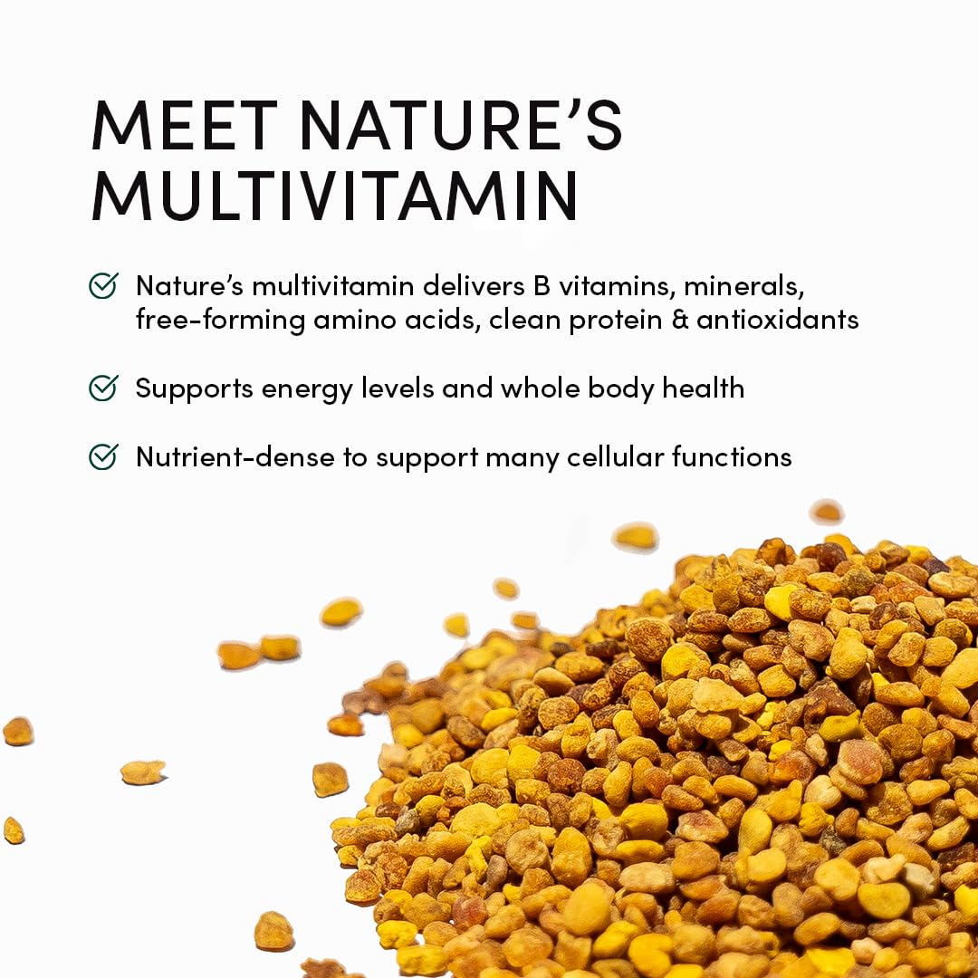 Beekeeper's Naturals raw pollen granules on a spoon ready to mix into smoothies