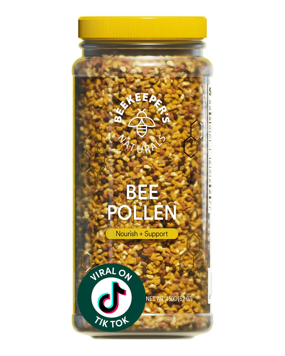 Beekeeper's Naturals raw bee pollen granules in a jar for natural energy and nutrition