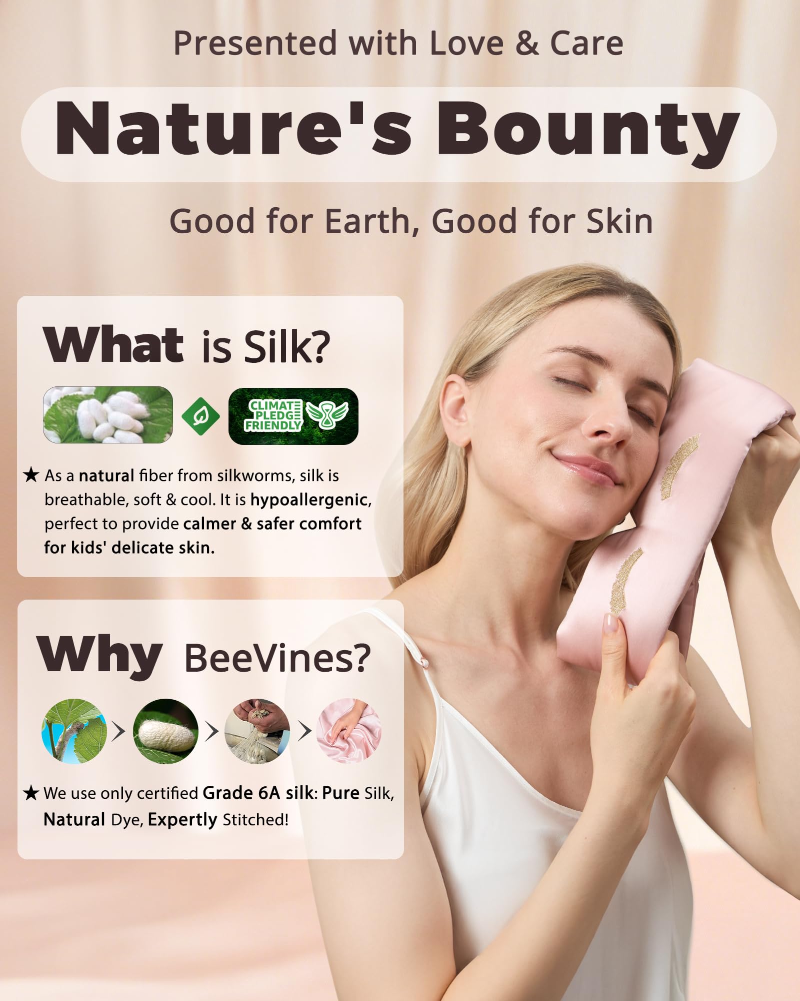 BeeVines silk is OEKO-TEX certified and naturally pure for comfortable rest.