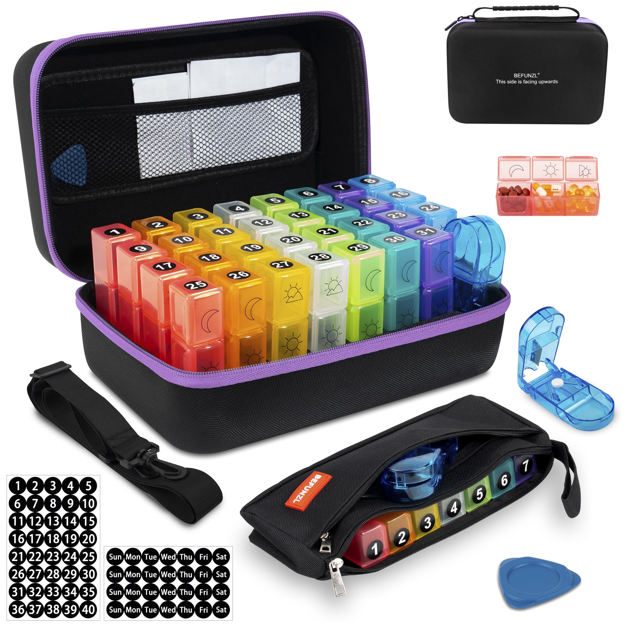 BEFUNZL hard-shell travel case keeps pills secure on the go.