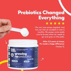 Begin Health Growing Up Prebiotics ingredient-list highlights 2’-FL and chicory fiber