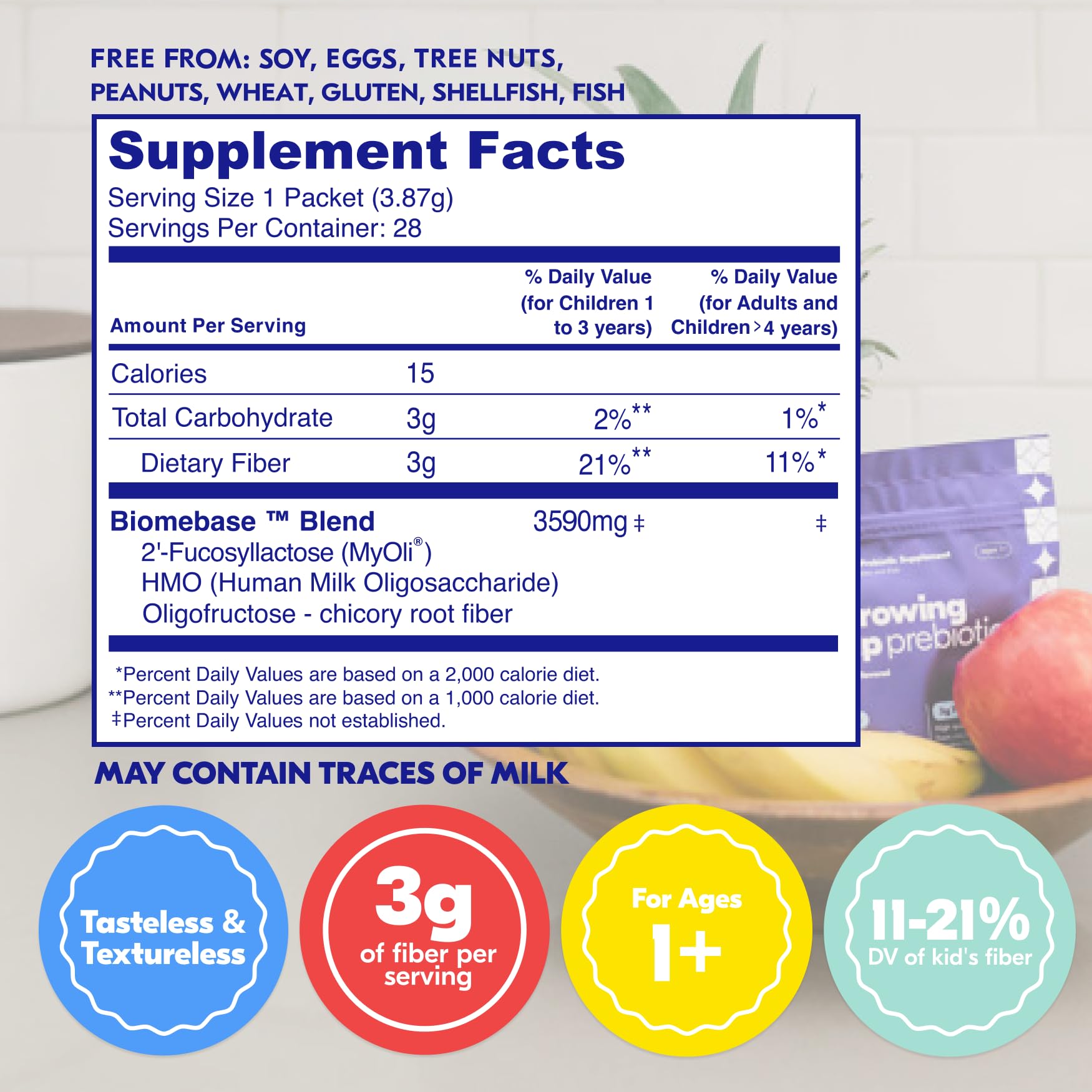 Begin Health Growing Up Prebiotics powder dissolves easily in drinks.