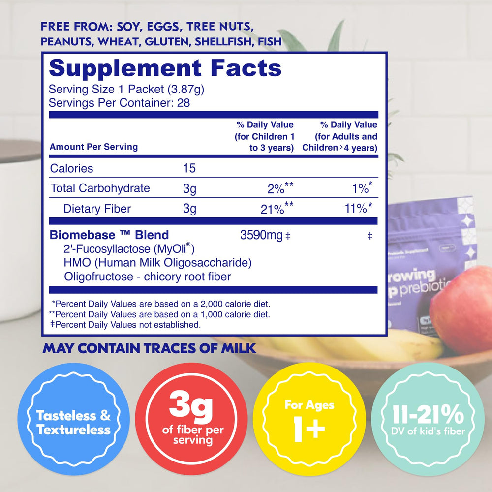 Begin Health Growing Up Prebiotics powder dissolves easily in drinks.