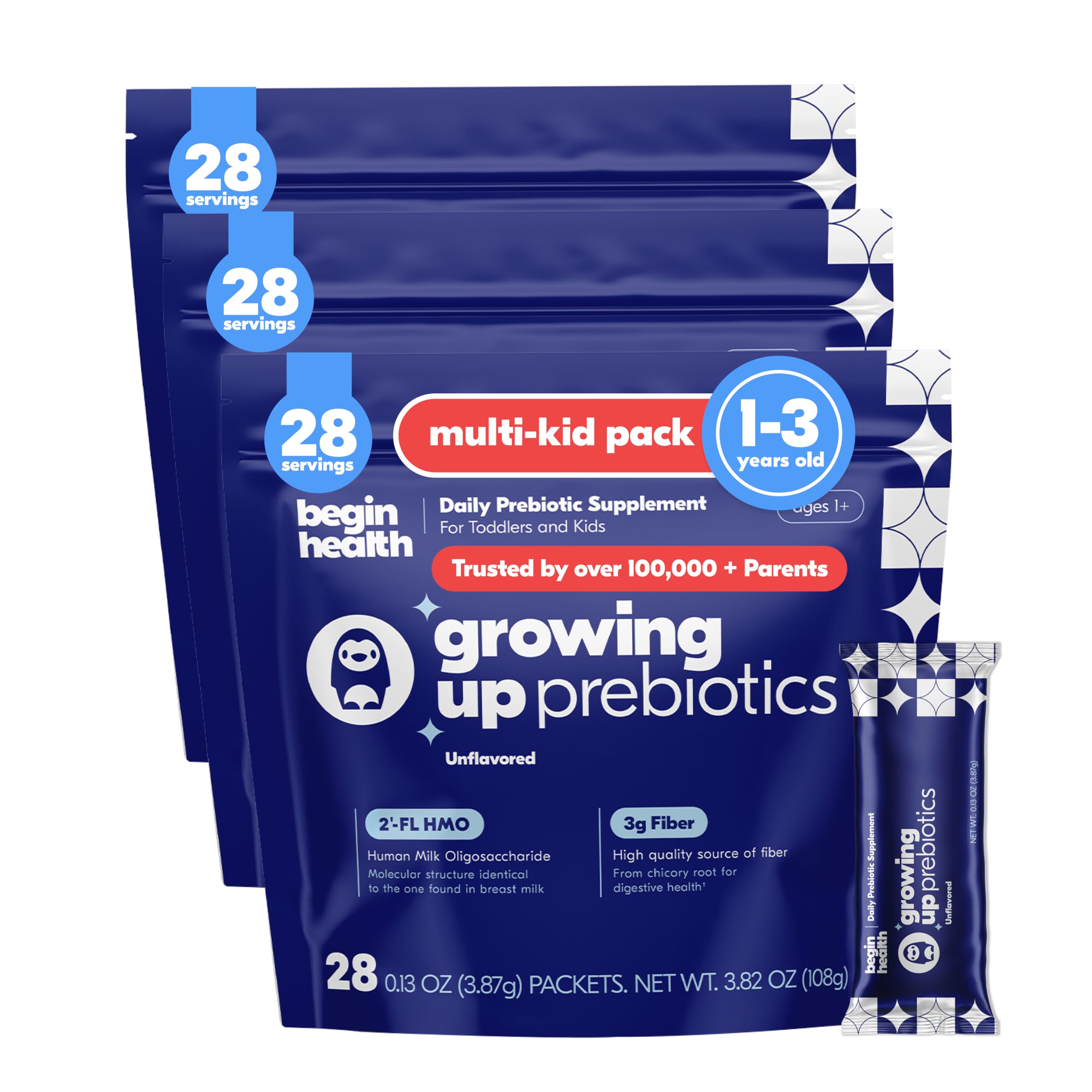 Begin Health Growing Up Prebiotics with kid-friendly spoon for easy dosing