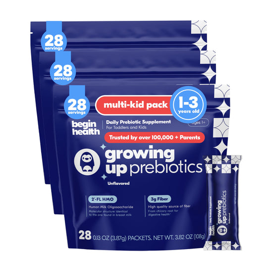 Begin Health Growing Up Prebiotics with kid-friendly spoon for easy dosing