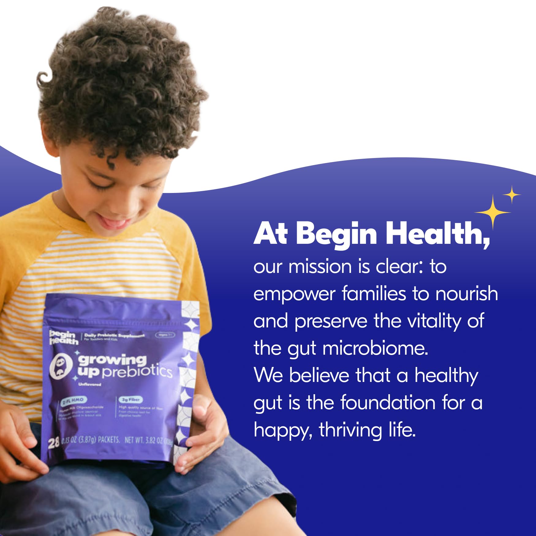 Begin Health Growing Up Prebiotics USA-made packaging
