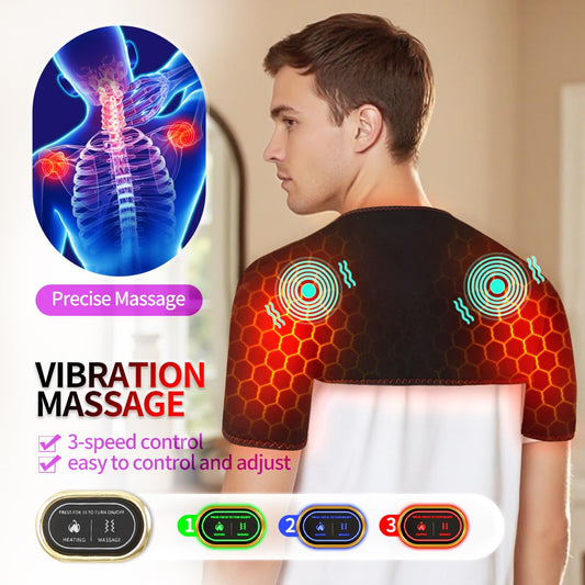 Beihaixiang shoulder pad worn during tasks for soothing heat and massage.
