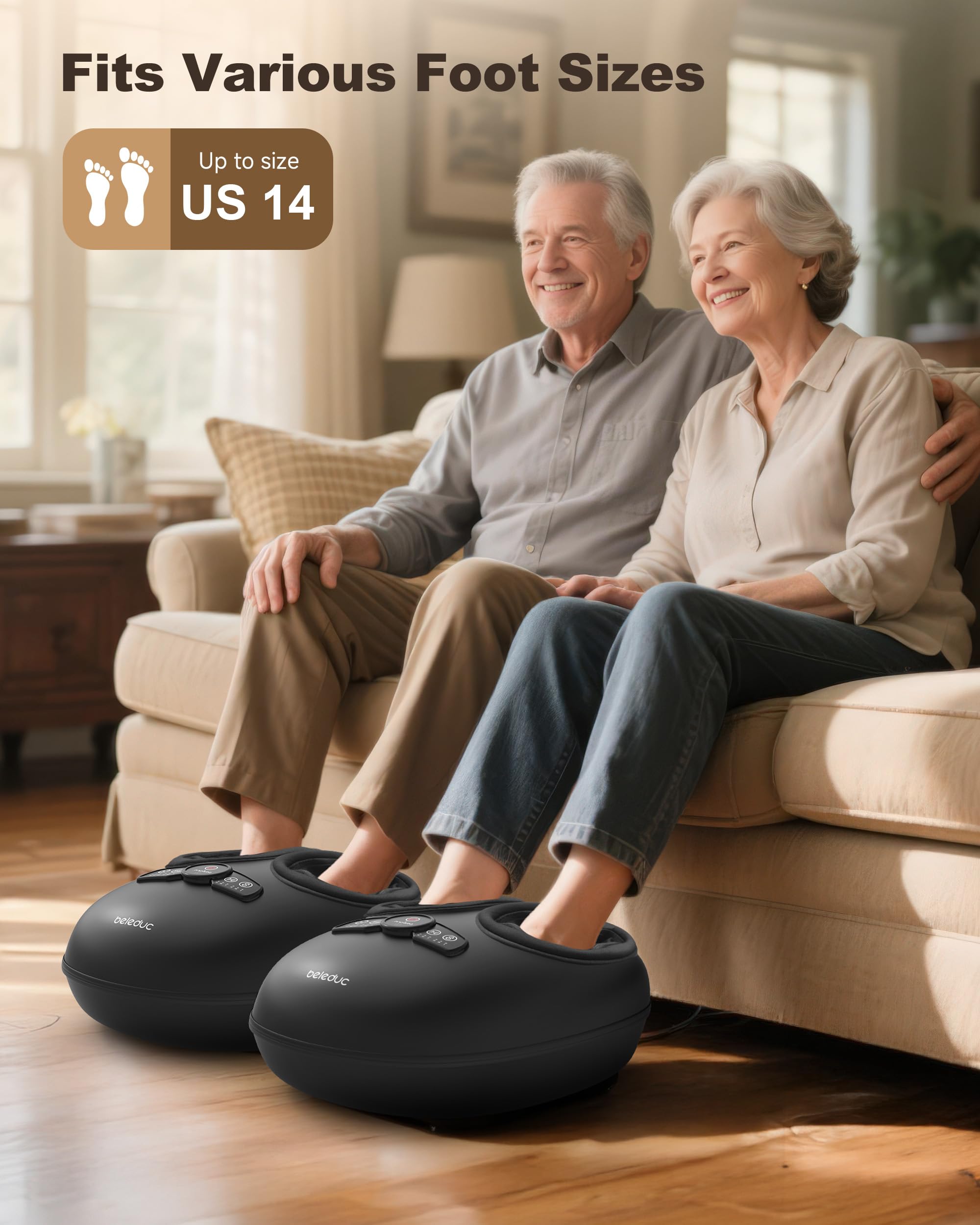 Beleduc massager fits up to men's size 14 for versatile home use.