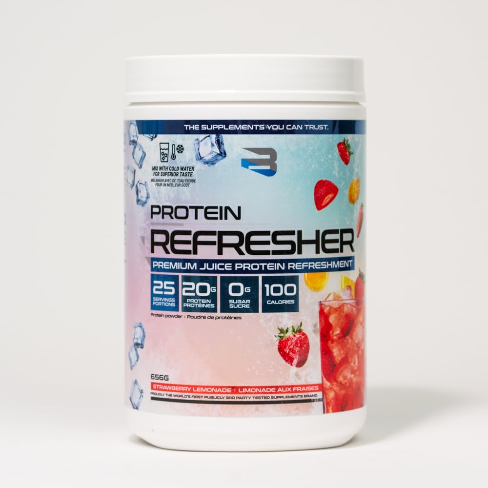 Believe Supplements Protein Refresher jar in strawberry lemonade captures a juicy protein lift.