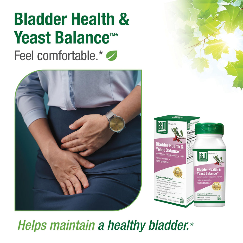 Bell Bladder Health & Yeast Balance box packaging on a clean surface.