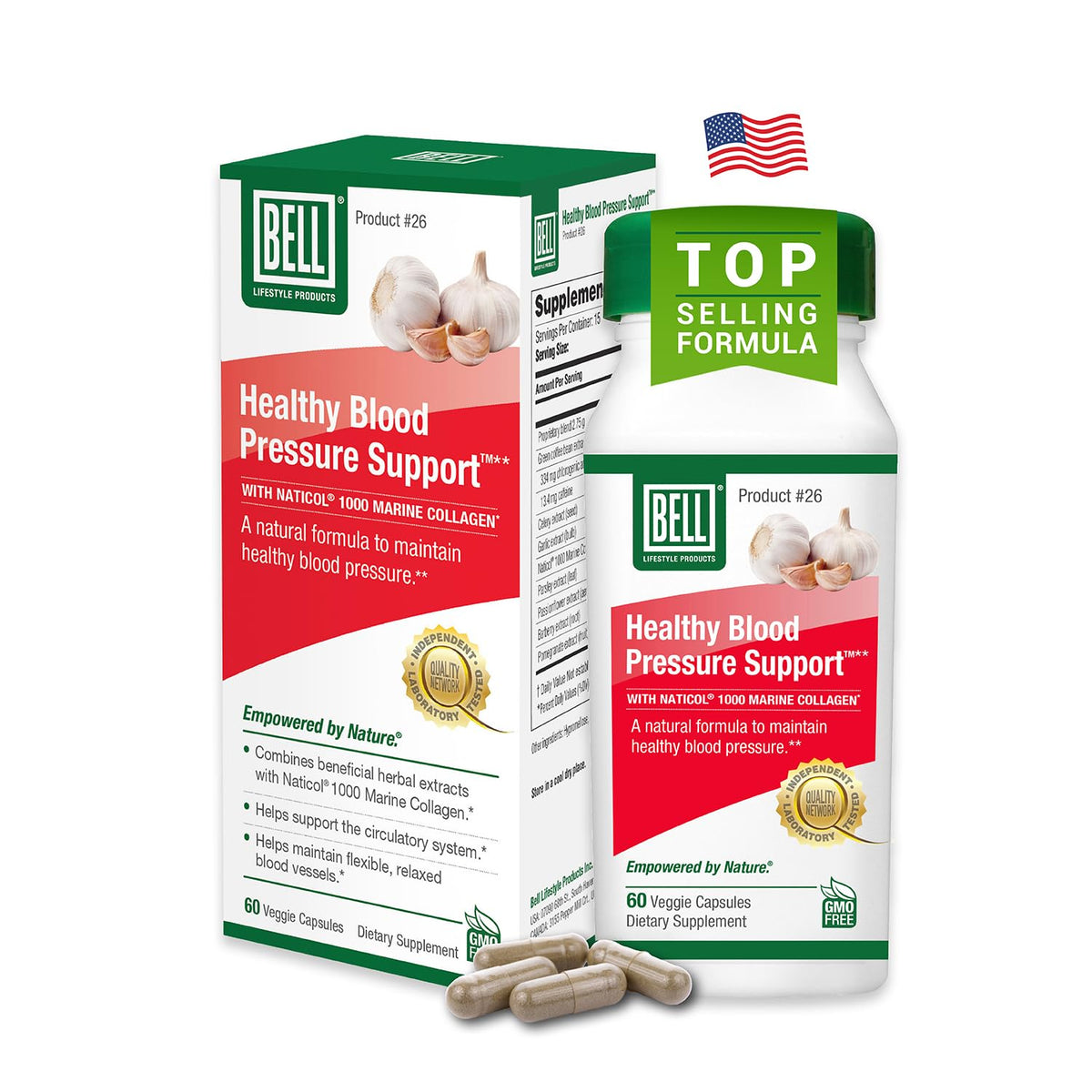 Bell Healthy Blood Pressure Support bottle with vegan capsules for daily cardiovascular wellness.