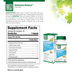 Bell Histamine Balance packaging inside shot highlighting natural ingredients