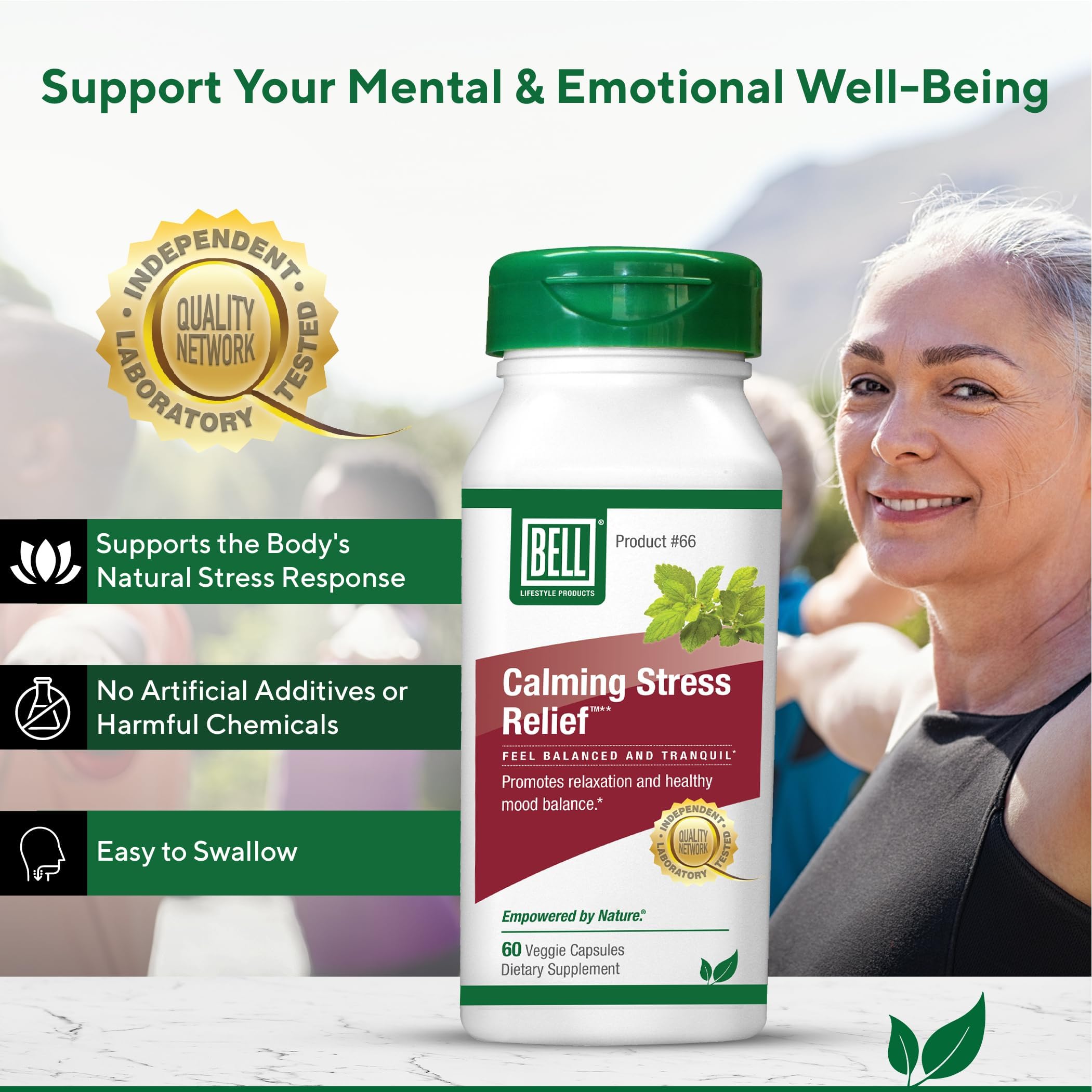 Bell Lifestyle Calming Stress Blend box conveys trusted quality and herbal blend