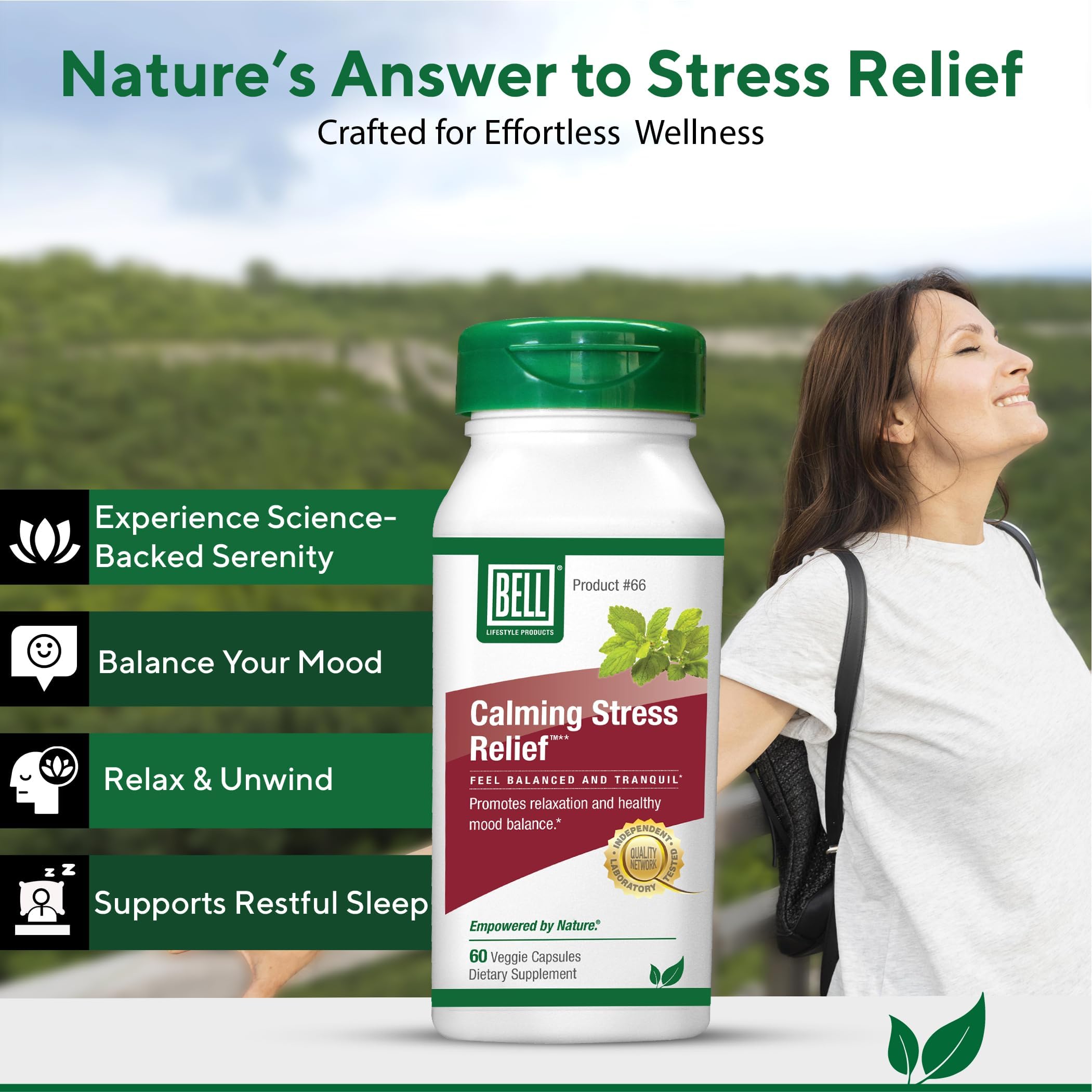 Bell Lifestyle Calming Stress Blend capsules ready for convenient daily use