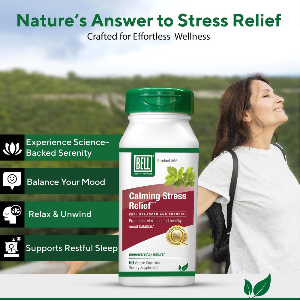 Bell Lifestyle Calming Stress Blend capsules ready for convenient daily use