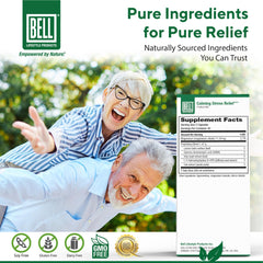 Bell Lifestyle Calming Stress Blend label highlights natural ingredients for mood comfort