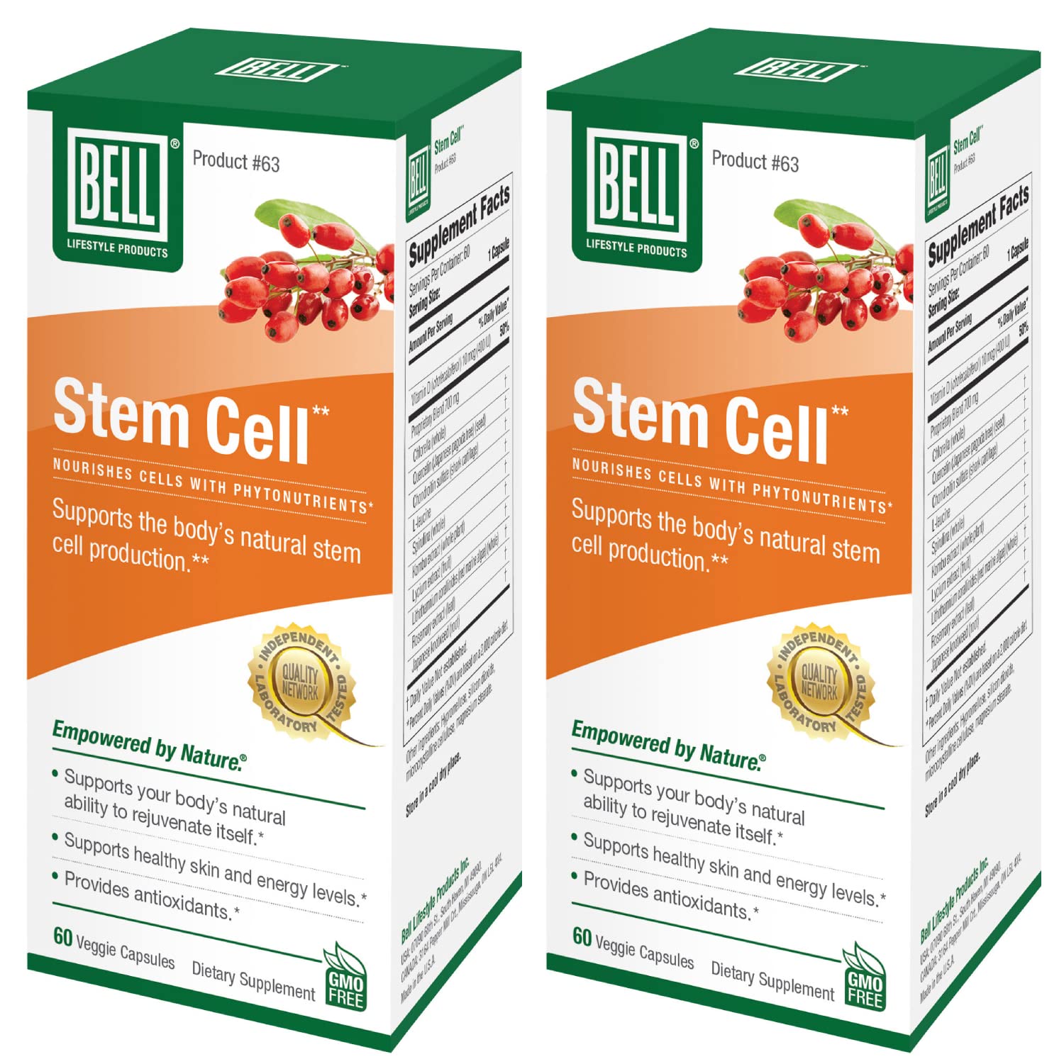 Bell Stem Cell Supplements bottle front promoting daily wellness with natural ingredients.