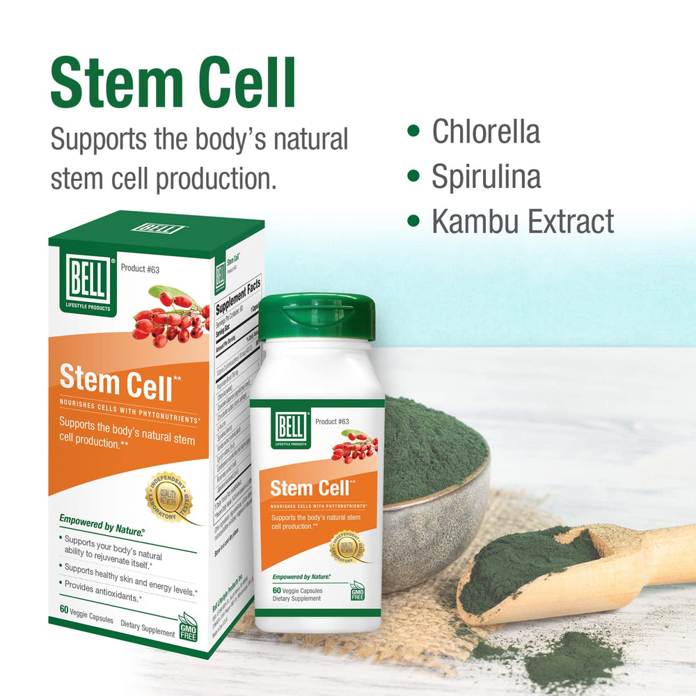 Bell Stem Cell Supplements label confirms Bell quality and green ingredient blend.