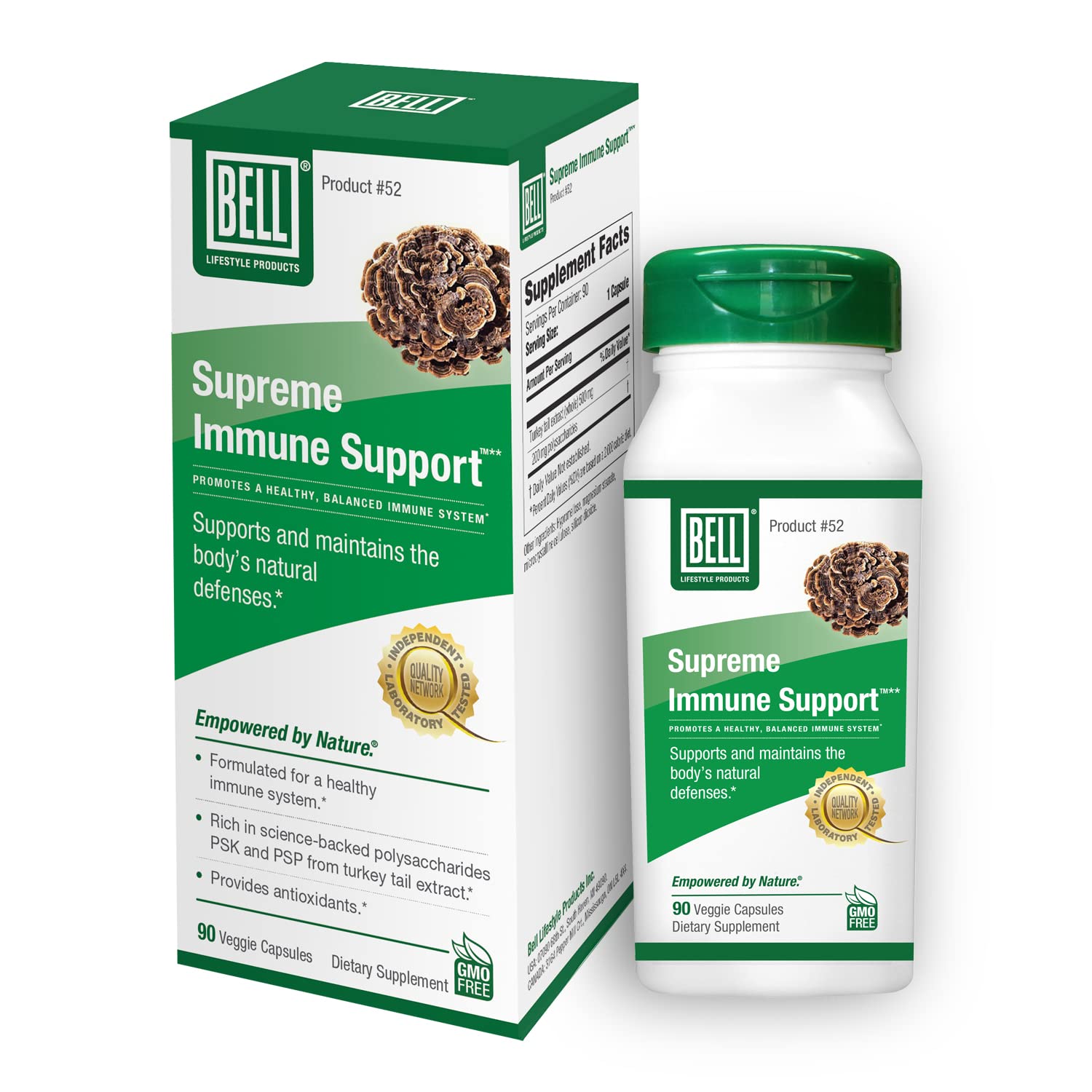 Bell Supreme Immune Support bottle label showing branding and dosage details for easy reference