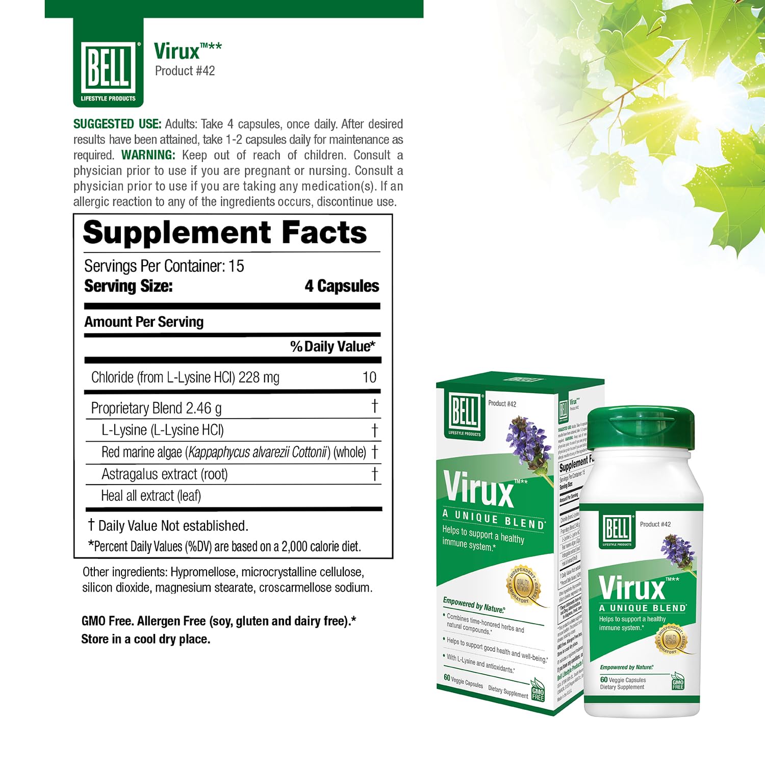 Bell Virux L Lysine veggie capsules in blister pack for easy daily digestion