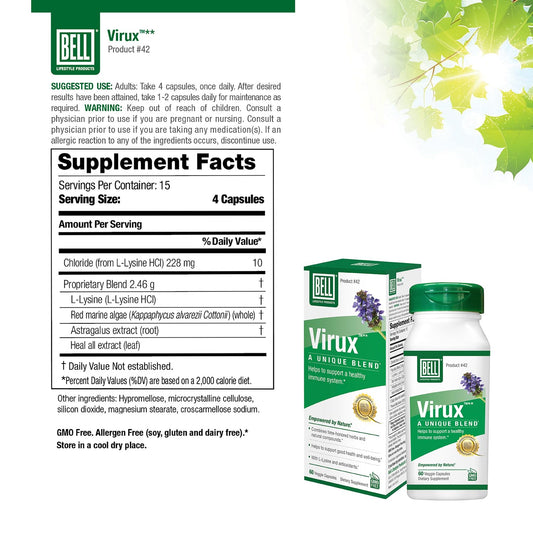Bell Virux L Lysine veggie capsules in blister pack for easy daily digestion