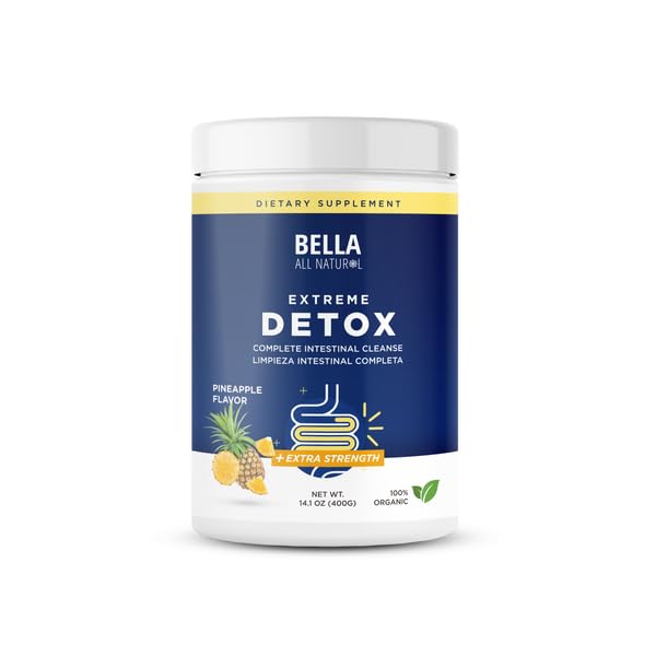 Bella All Natural Extreme Detox Pineapple bottle closeup showing tropical flavor and gut health support