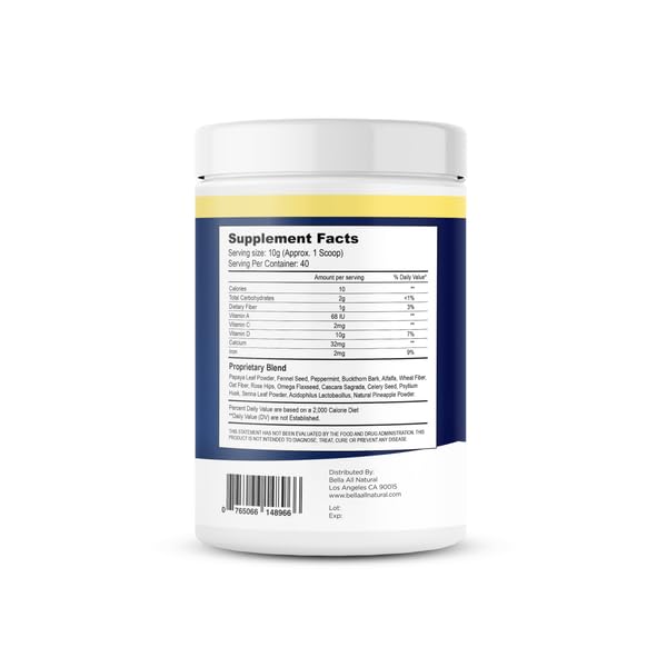 Bella All Natural Extreme Detox Pineapple powder dispense highlights convenient scooping for daily routines