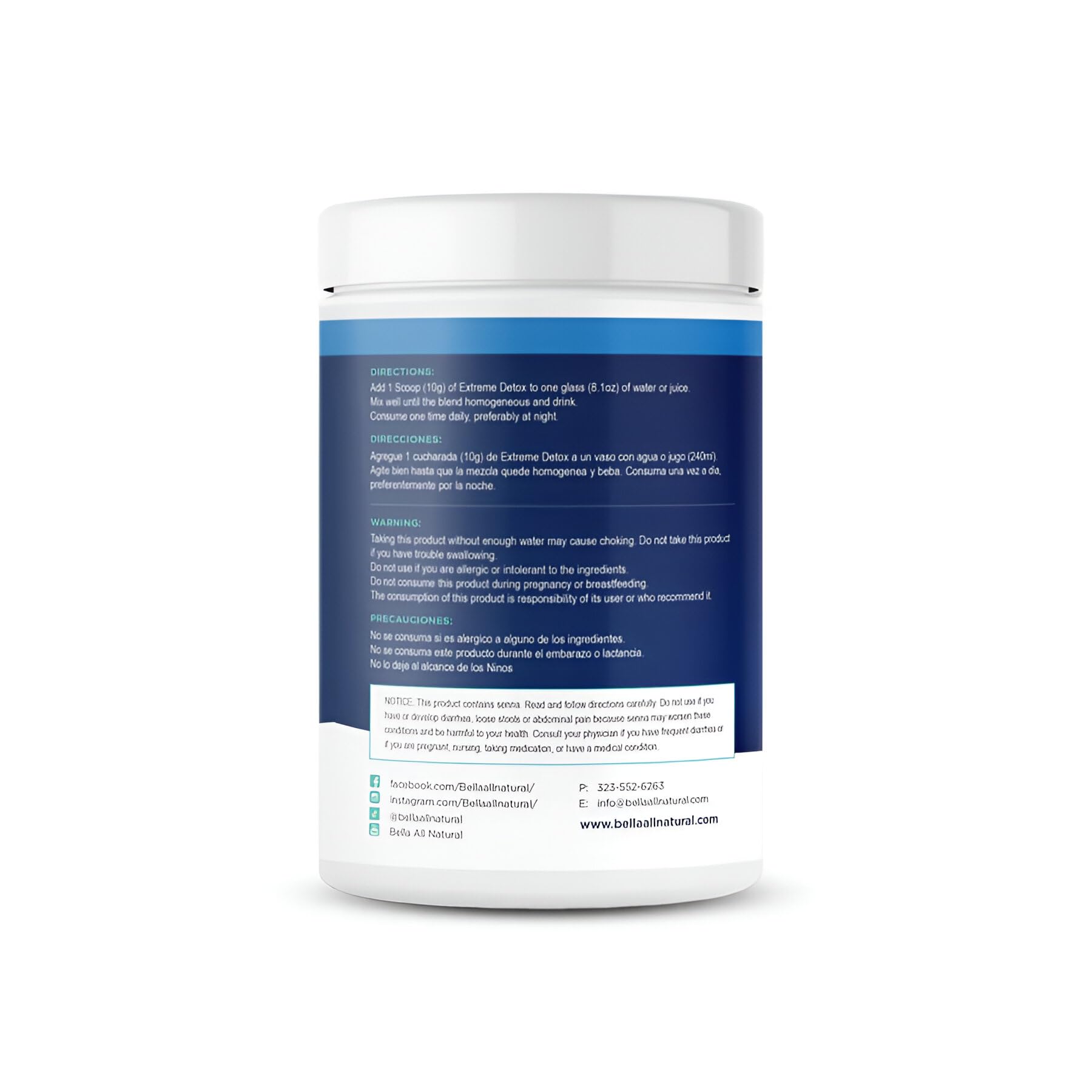 Bella All Natural Extreme Detox Powder packaging showing clean, flavor-free detox option.