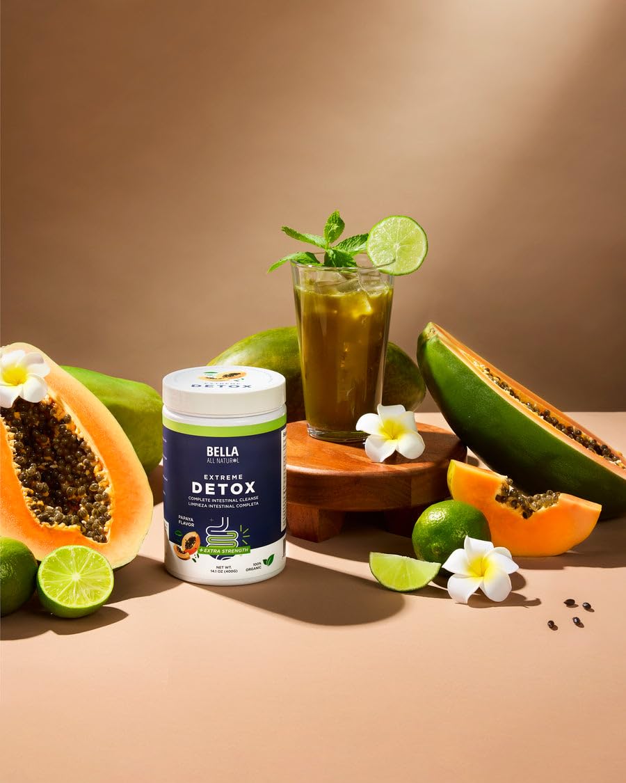 Bella All Natural Extreme Detox Powder Papaya label details showing no artificial flavors.