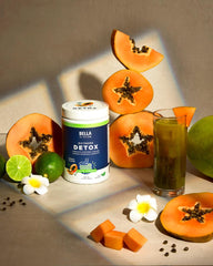 Bella All Natural Extreme Detox Powder Papaya in a ready-to-drink mixed beverage.
