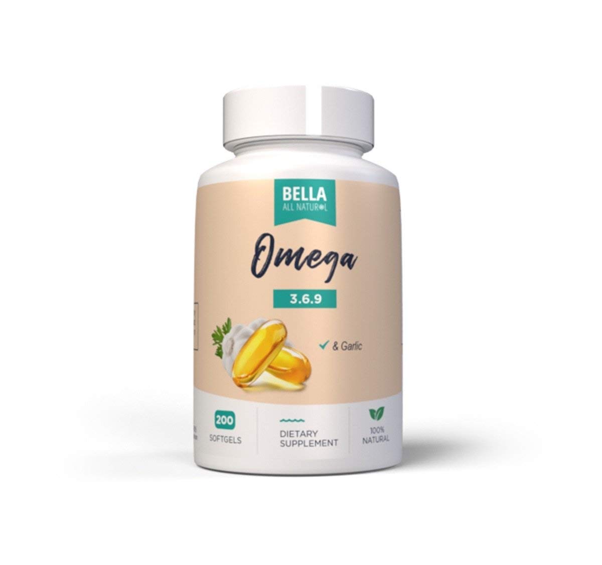 Close-up of Bella All Natural softgels being poured with garlic oil