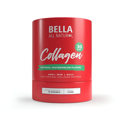 Bella All Natural Watermelon Collagen Powder being poured into water.