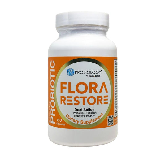 Belle Bella Flora Restore bottle with capsules for daily gut balance