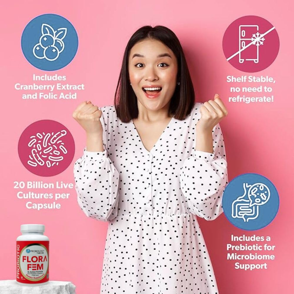 belle+bella probiology flora fem packaging with shelf-stable probiotic claim.