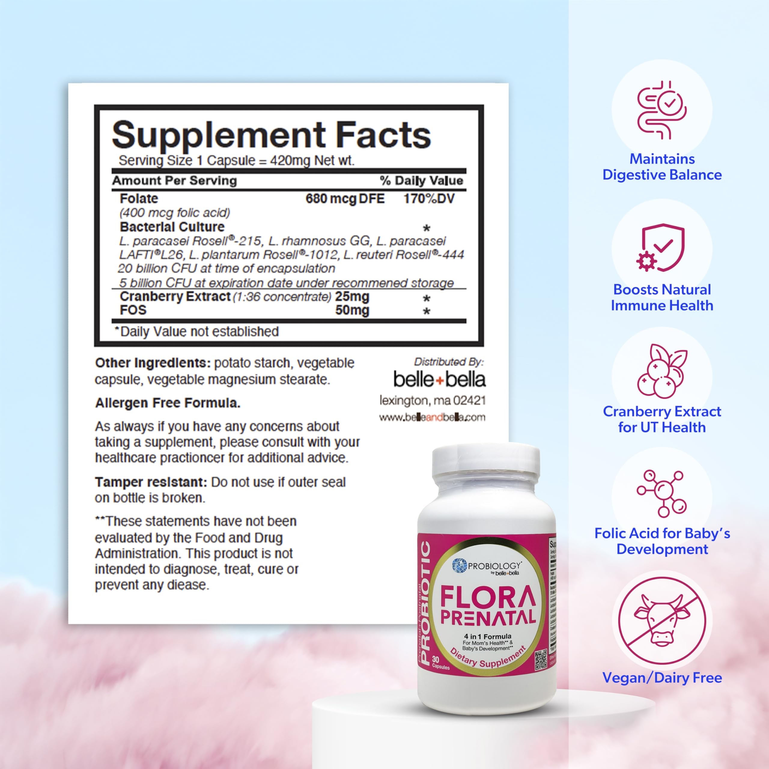 Bellebella Probiology Flora ingredients cranberry extract supporting urinary tract health