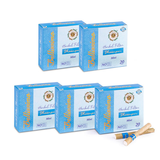 Bellissimo mint flavor sticks in tendu leaves offer a tobacco-free alternative.