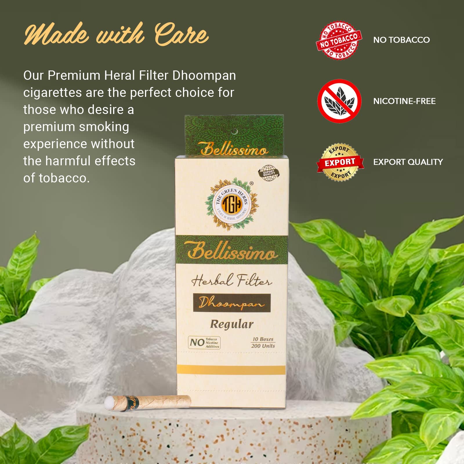Bellissimo nicotine-free cigarette emphasizes aroma with no tobacco, ideal for reduced cravings.