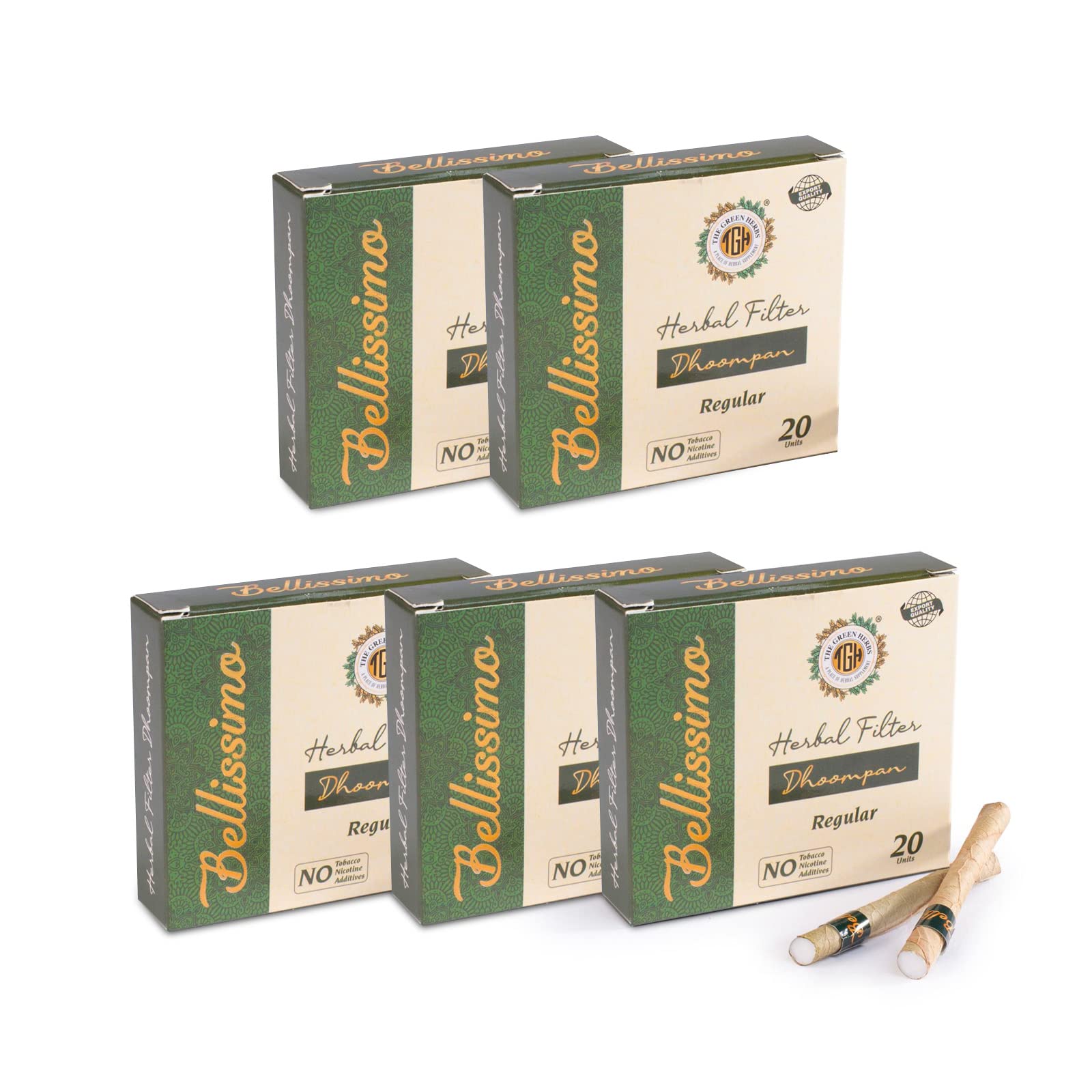 Bellissimo regular herbal smoke in tendu leaf pack, convenient and tobacco-free option.