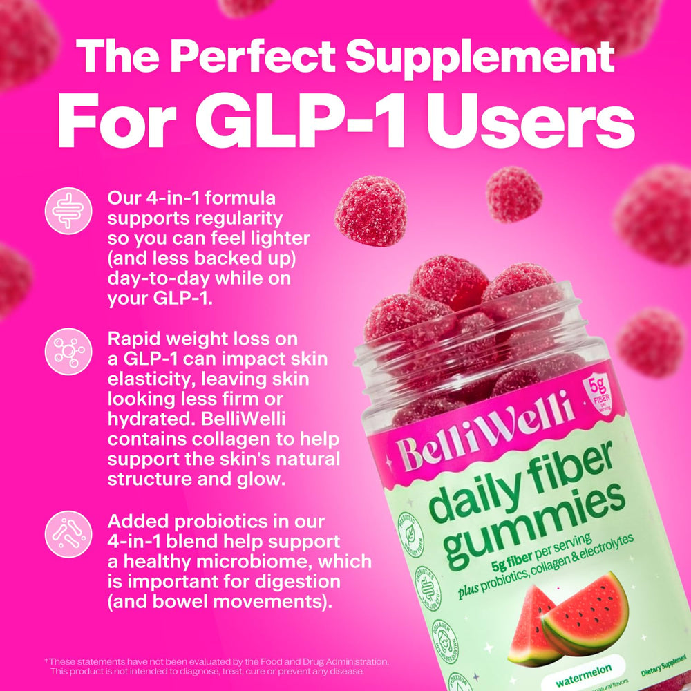 Belli Welli Fiber 4-in-1 gummies label emphasizing ingredients