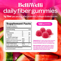 Belli Welli Fiber 4-in-1 gummies Watermelon closeup highlights tasty daily bite