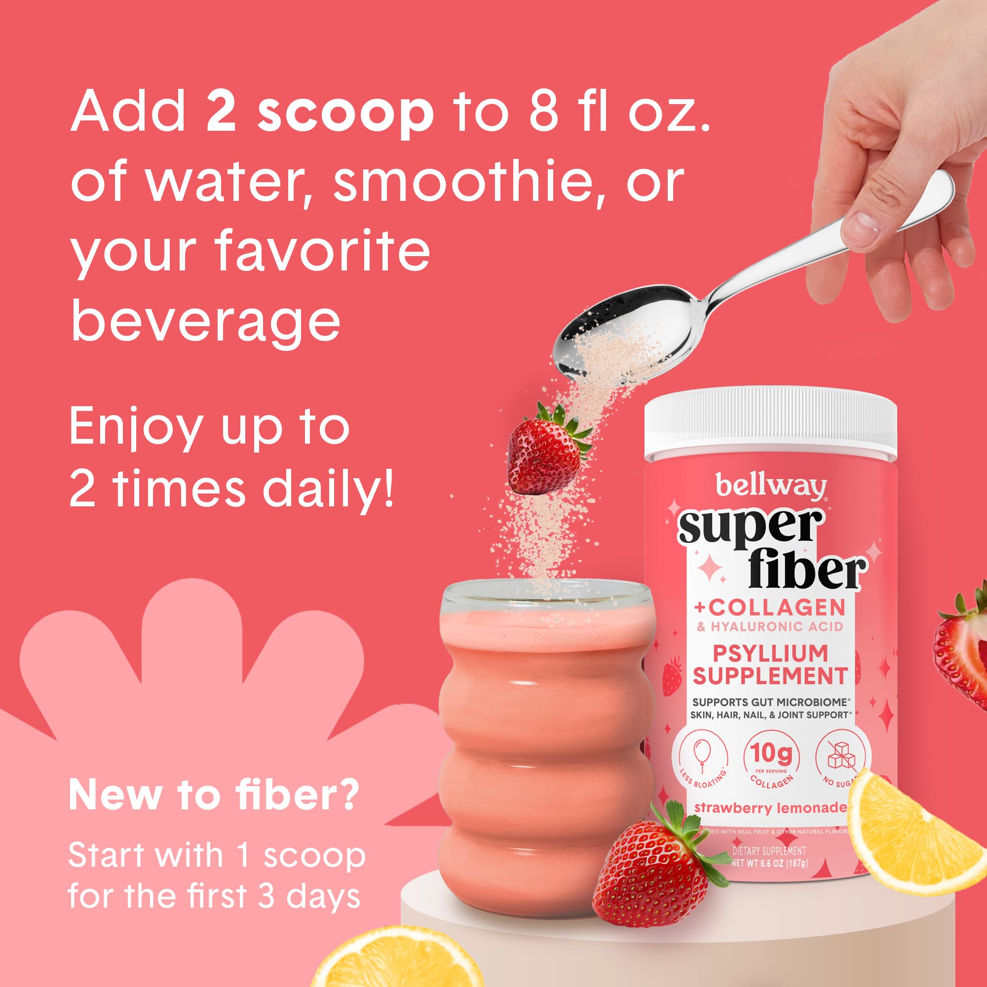Bellway Strawberry Lemonade flavor powder served with ice, tasting fruity