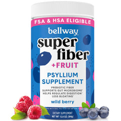Bellway Super Fiber Fruit bottle illustrating gut health benefits and sugar-free formulation