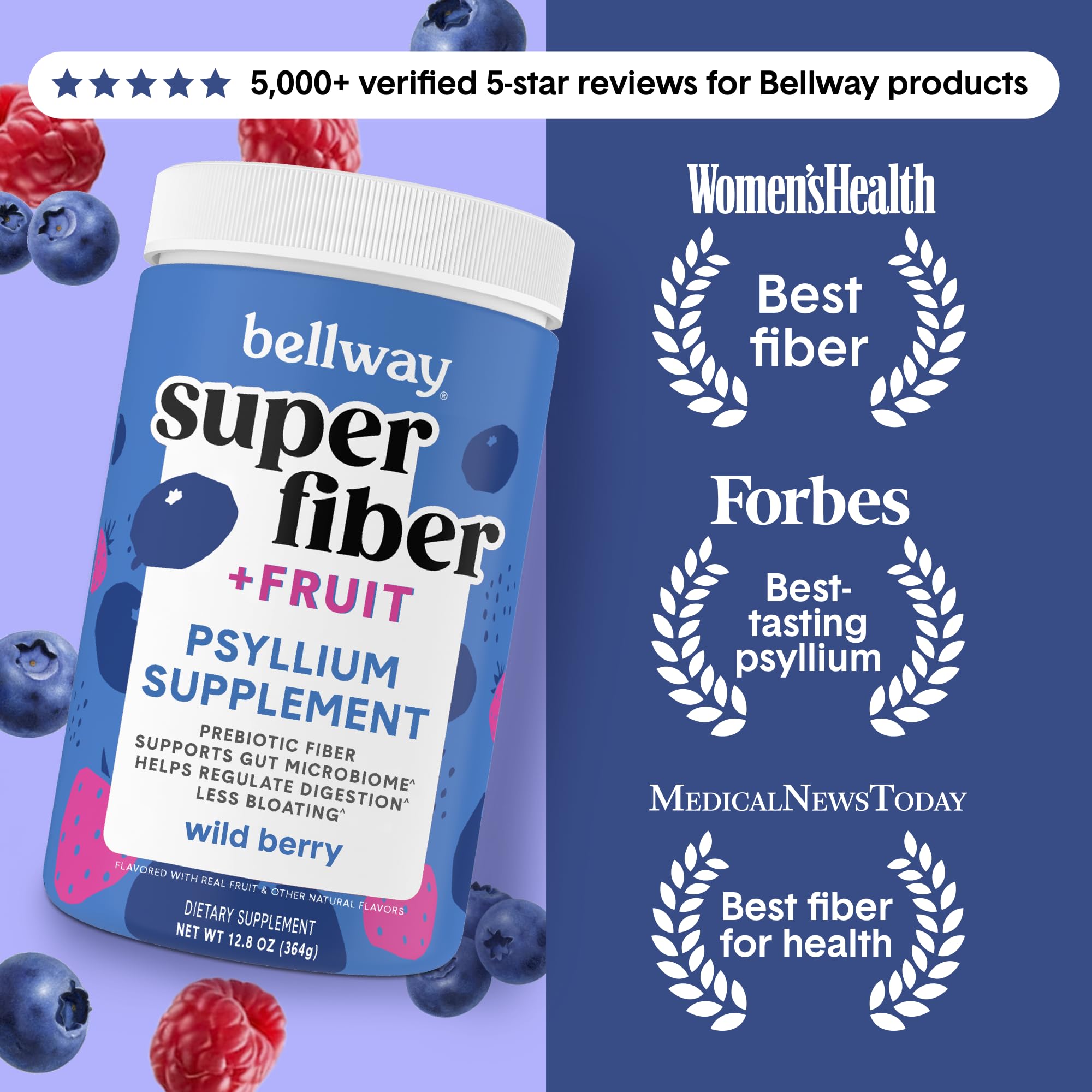 Bellway Super Fiber Fruit label close-up highlighting organic psyllium and clean ingredients