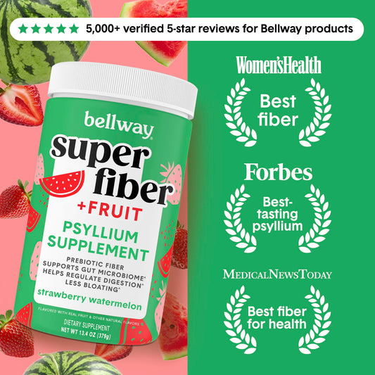 Bellway Super Fiber Powder being stirred in a glass for a sugar-free routine.